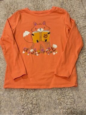 CAT & JACK Fox Cute Long Sleeve Shirt Orange Graphic Tee Girl’s-Size M (7/8)